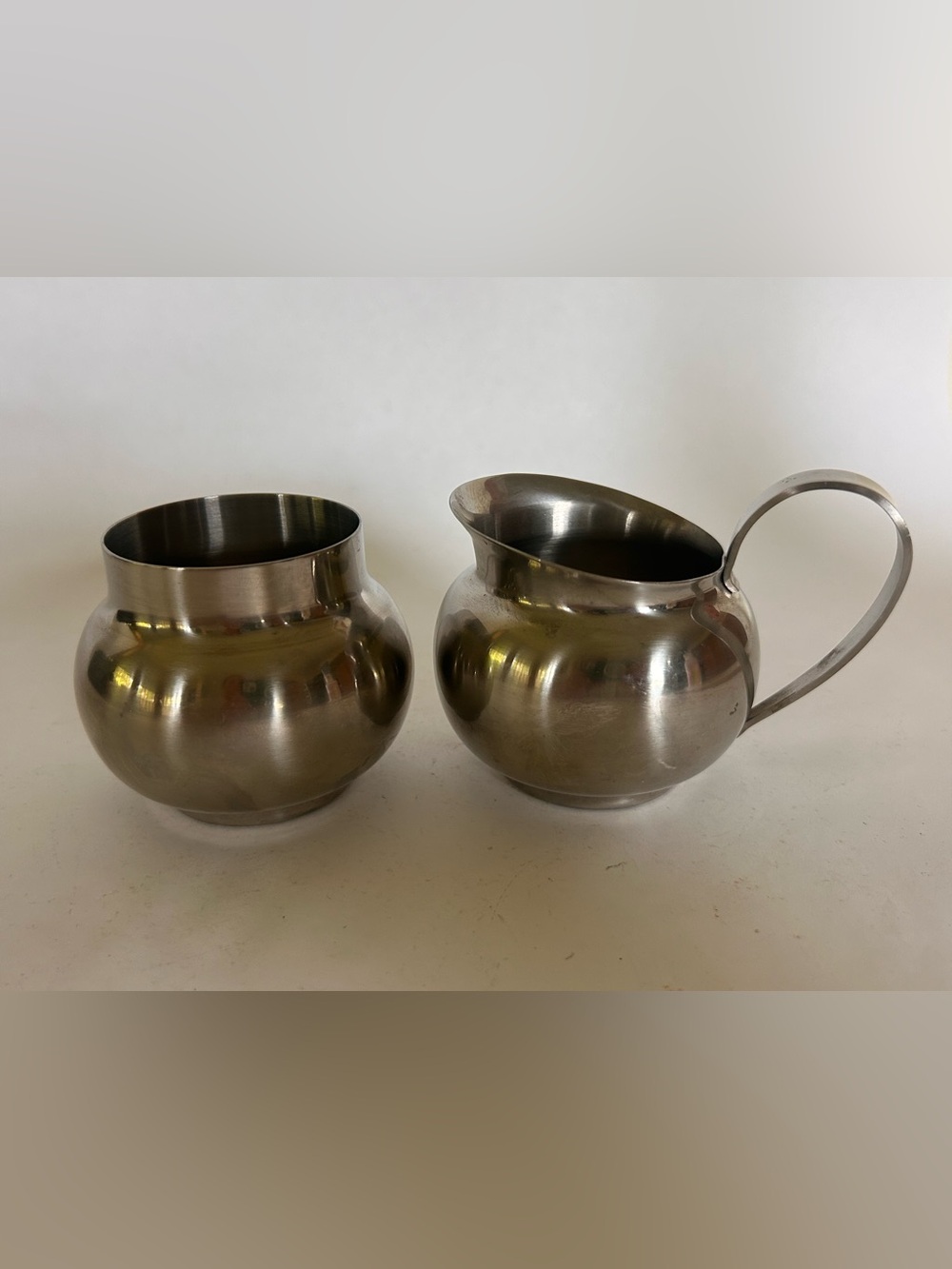 Vintage MCM Oneida 18/8 Stainless Steel Sugar Creamer Set Retro Missing Lid